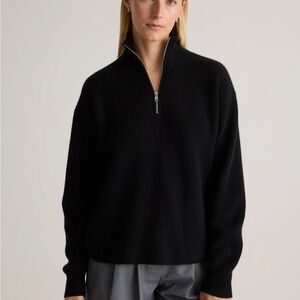Mongolian Cashmere Fisherman Quarter Zip Sweater. Black size M.